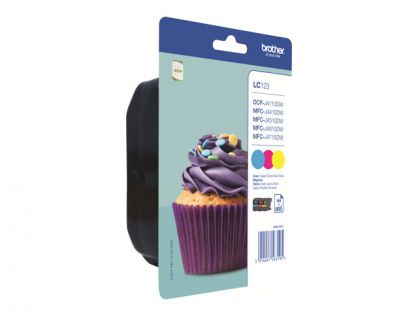 Brother LC123 RainbowPack - 3-pack - High Yield - yellow, cyan, magenta - original - blister with accoustic / electromagnetic alarm - ink cartridge - for Brother DCP-J132, J152, J172, J552, J752, MFC-J245, J470, J650, J6520, J6720, J6920, J870