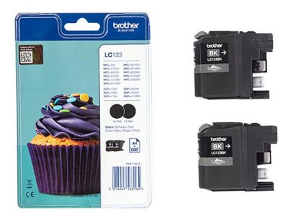 Brother LC123BK - 2-pack - High Yield - black - original - blister with accoustic / electromagnetic alarm - ink cartridge - for Brother DCP-J100, J105, J132, J152, J552, J752, MFC-J245, J470, J650, J6520, J6720, J6920