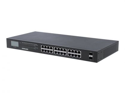 Intellinet 24-Port Gigabit Ethernet PoE+ Switch with 2 SFP Ports, LCD Display, IEEE 802.3at/af Power over Ethernet (PoE+/PoE) Compliant, 370 W, Endspan, 19" Rackmount (UK Power Cord) - switch - 24 ports - unmanaged - rack-mountable