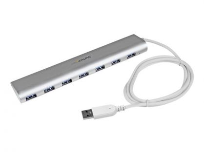 StarTech.com 7 Port Compact USB 3.0 Hub with Built-in Cable - Aluminum USB Hub - Silver USB3 Hub with 20W Power Adapter (ST73007UA) - USB peripheral sharing switch - 7 x SuperSpeed USB 3.0 - desktop