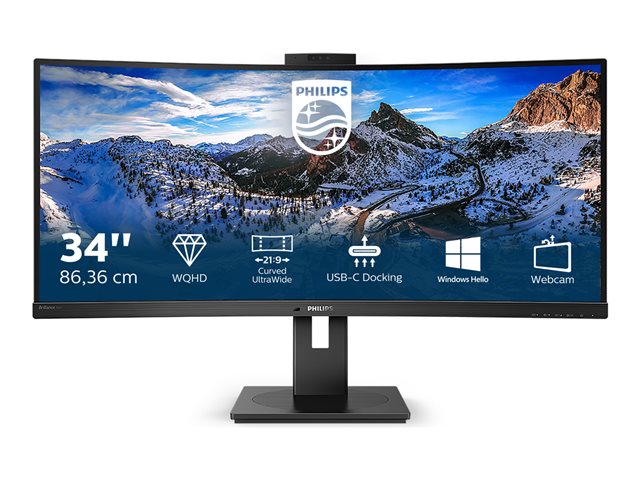 Philips P-line 346P1CRH - LED monitor - curved - 34" - 3440 x 1440 WQHD @ 100 Hz - VA - 500 cd/m² - 3000:1 - DisplayHDR 400 - 4 ms - HDMI, DisplayPort, USB-C - speakers - black texture