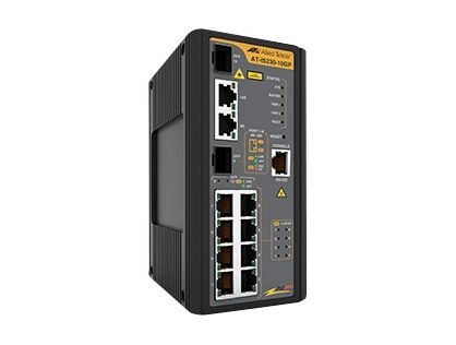 Allied Telesis IS Series AT-IS230-10GP - Switch - Managed - 8 x 10/100/1000 (PoE+) + 2 x combo SFP - DIN rail mountable, wall-mountable - PoE+ (120 W) - DC power