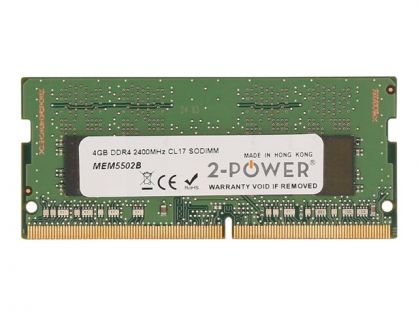 2-Power - DDR4 - 4 GB - SO-DIMM 260-pin - 2400 MHz / PC4-19200 - CL17 - 1.2 V - unbuffered - non-ECC - for Elite Slice, Slice for Meeting Rooms, Slice for Meeting Rooms G2 for Intel Unite, EliteDesk 800 G3 (SO-DIMM), EliteOne 1000 G1, 1000 G2, 800 G3, Pro