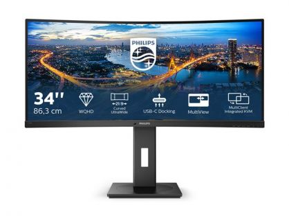 Philips B Line 346B1C - LED monitor - curved - 34" - 3440 x 1440 UWQHD @ 100 Hz - VA - 300 cd/m² - 3000:1 - 5 ms - HDMI, DisplayPort, USB-C - speakers - black texture