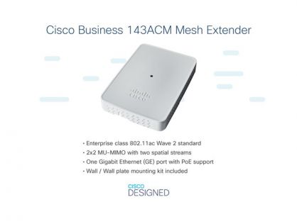 Cisco Business 143ACM Mesh Extender - Wi-Fi range extender - Wi-Fi 5 - 2.4 GHz, 5 GHz - DC power - wall mountable