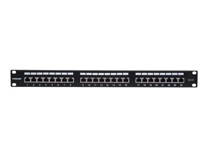 Intellinet Patch Panel, Cat6a, FTP, 24-Port, 1U, Shielded, 90° Top-Entry Punch Down Blocks, Black - patch panel - 1U - 19"