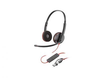 Poly Blackwire 3220 - Blackwire 3200 Series - headset - on-ear - wired - USB-C - black - Skype Certified, Cisco Jabber Certified, Avaya Certified, UC certified