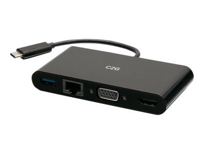 C2G USB C to HDMI, VGA, USB A, Ethernet Adapter - 4K 30Hz - Black - Docking station - USB-C / Thunderbolt 3 - HDMI, VGA - 1GbE