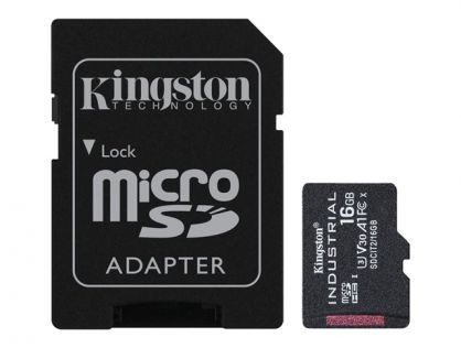 Kingston Industrial - Flash memory card (microSDHC to SD adapter included) - 16 GB - A1 / Video Class V30 / UHS-I U3 / Class10 - microSDHC UHS-I