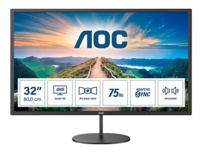 AOC Q32V4 - LED monitor - 32" (31.5" viewable) - 2560 x 1440 QHD @ 75 Hz - IPS - 250 cd/m² - 1200:1 - 4 ms - HDMI, DisplayPort - speakers - black