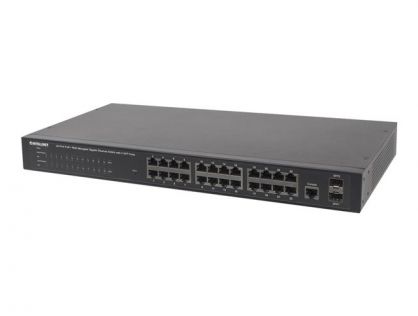 Intellinet 24-Port Gigabit Ethernet PoE+ Web-Managed Switch with 2 SFP Ports, 24 x PoE ports, IEEE 802.3at/af Power over Ethernet (PoE+/PoE), 2 x SFP, Endspan, 19" Rackmount (UK Power Cord) - switch - 24 ports - Managed - rack-mountable