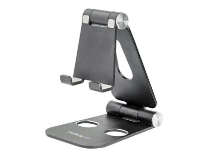 StarTech.com Phone and Tablet Stand, Foldable Universal Mobile Device Holder for Smartphones & Tablets, Adjustable Multi-Angle Viewing Ergonomic Cell Phone Stand for Desk, Portable, Black - Foldable Phone Holder (USPTLSTNDB) - Desktop stand for mobile pho