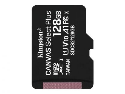 Kingston Canvas Select Plus - Flash memory card - 128 GB - A1 / Video Class V10 / UHS Class 1 / Class10 - microSDXC UHS-I