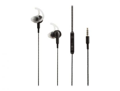 Manhattan Sport Earphones with Inline Microphone (Clearance Pricing), Integrated Controls, Noise Isolating, Ear Hook for Secure Fit, Sweatproof, Std 1x 3.5mm jack/plug for audio/mic use, Retail Box - earphones with mic