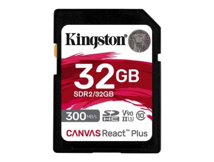 Kingston Canvas React Plus - Flash memory card - 32 GB - Video Class V90 / UHS-II U3 / Class10 - SDXC UHS-II