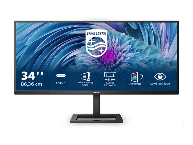 Philips E-line 346E2LAE - LED monitor - 34" - 3440 x 1440 WQHD @ 100 Hz - VA - 300 cd/m² - 4000:1 - 1 ms - HDMI, DisplayPort, USB-C - speakers - black