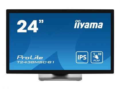 iiyama ProLite T2438MSC-B1 - LED monitor - 24" (23.8" viewable) - touchscreen - 1920 x 1080 Full HD (1080p) - IPS - 600 cd/m² - 1000:1 - 5 ms - HDMI, DisplayPort - speakers - matte black