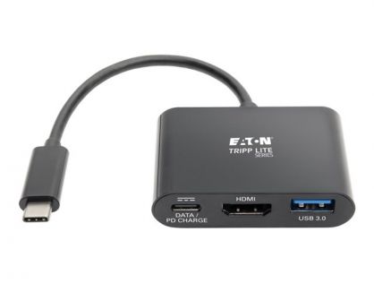 Eaton Tripp Lite Series USB C to HDMI Adapter w/USB-A Hub and PD Charging - USB 3.1, Thunderbolt 3 Compatible, 4K x 2K @ 30 Hz, Black USB Type C, USB-C - docking station - USB-C 3.1 / Thunderbolt 3 - HDMI