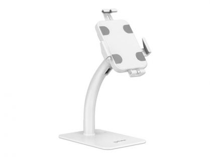 Manhattan Desktop Kiosk Stand (Anti theft) for Tablet and iPad, Universal, 360° Rotation, Tilt +20° to -110°, White, Lockable, Countertop Holder for 7.9" to 11" Tablets, Extendable clamps: height 200 to 246mm/width 129 to 181mm, Lifetime warranty stand -