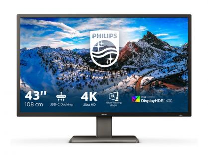Philips 439P1 - LED monitor - 43" - 3840 x 2160 4K @ 60 Hz - VA - 400 cd/m² - 4000:1 - DisplayHDR 400 - 4 ms - 3xHDMI, DisplayPort, USB-C - speakers - black texture