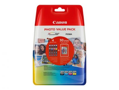 Canon CLI-526 C/M/Y/BK Photo Value Pack - 4-pack - black, yellow, cyan, magenta - original - 50 sheet(s) - 100 x 150 mm - ink tank / paper kit