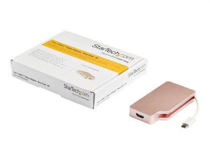 StarTech.com USB C Multiport Video Adapter with HDMI, VGA, Mini DisplayPort or DVI, USB Type C Monitor Adapter to HDMI 1.4 or mDP 1.2 (4K), VGA or DVI (1080p), Rose Gold Aluminum Adapter - 4-in-1 USB-C Converter (CDPVDHDMDPRG) - external video adapter - r