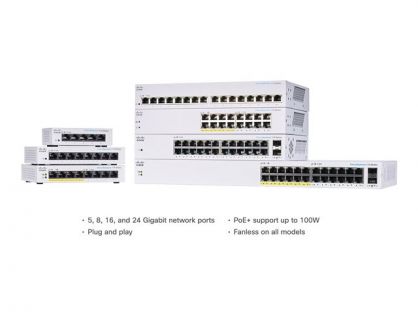 Cisco Business 110 Series 110-24T - Switch - unmanaged - 24 x 10/100/1000 + 2 x combo Gigabit SFP - desktop, rack-mountable, wall-mountable
