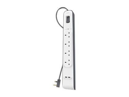 Belkin 4 Way Surge Protection Strip - 2m with 2 x 2.4amp USB Charging