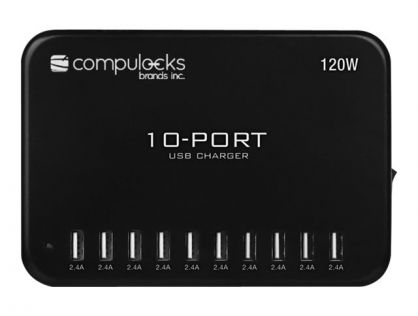 Compulocks 10-Port USB Charging Hub With UK Plug - Power adapter - 120 Watt - 2.4 A - 10 output connectors (USB) - United Kingdom