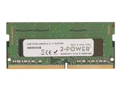 2-Power - DDR4 - 4 GB - SO-DIMM 260-pin - 2400 MHz / PC4-19200 - CL17 - 1.2 V - unbuffered - non-ECC - for Elite Slice, Slice for Meeting Rooms, Slice for Meeting Rooms G2 for Intel Unite, EliteDesk 800 G3 (SO-DIMM), EliteOne 1000 G1, 1000 G2, 800 G3, Pro