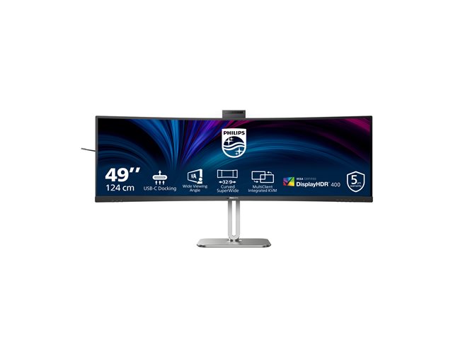 Philips 49B2U5900CH - 5000 Series - LED monitor - curved - USB - 49" (48.8" viewable) - 5120 x 1440 Dual Quad HD @ 75 Hz - VA - 400 cd/m² - 3000:1 - DisplayHDR 400 - 4 ms - 2xHDMI, DisplayPort, USB-C - speakers - black