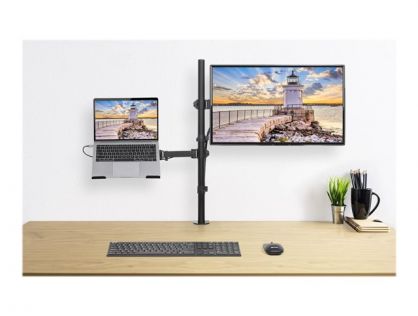 Manhattan TV & Monitor & Laptop Combo Mount, Desk, Full Motion, 1 screen, Screen Sizes: 10-27", Laptop up to 17", Black, Clamp Assembly, VESA 75x75 to 100x100mm, Max 8kg, Lifetime Warranty mounting kit - for monitor / notebook - black