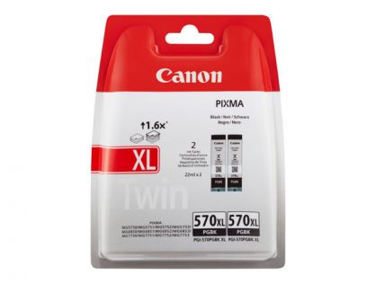 Canon PGI-570PGBK XL Twin Pack - 2-pack - 22 ml - High Yield - black - original - blister with security - ink tank - for PIXMA TS5051, TS5053, TS5055, TS6050, TS6051, TS6052, TS8051, TS8052, TS9050, TS9055