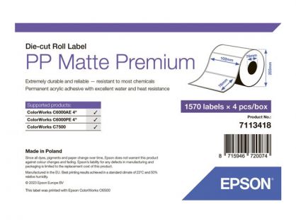 PP MATTE LABEL PREM DIE-CUT ROLL 102X76MM 1570 LABELS
