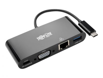 Tripp Lite USB C to VGA Multiport Video Adapter Converter w/ USB-A Hub, USB-C PD Charging Port & Gigabit Ethernet Port, Thunderbolt 3 Compatible USB Type C to VGA, USB Type-C - docking station - USB-C - VGA - 1GbE