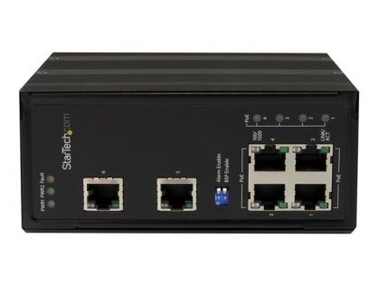StarTech.com 6 Port Unmanaged Industrial Gigabit Ethernet Switch w/ 4 PoE+ Ports & Voltage Regulation - DIN Rail/Wall Mountable PoE Switch (IES61002POE) - switch - 6 ports - unmanaged