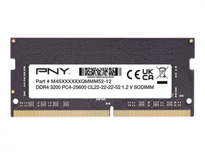 PNY Performance - DDR4 - module - 8 GB - SO-DIMM 260-pin - 3200 MHz / PC4-25600 - CL22 - 1.2 V - unbuffered - non-ECC