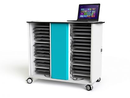 Zioxi Mobile storage and charging trolley for 32 Laptops, with sequential power start and key lock. Warranty 5 years (2 years for electrics)