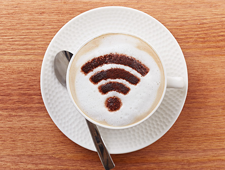 A hot drink with the wireless network logo on it