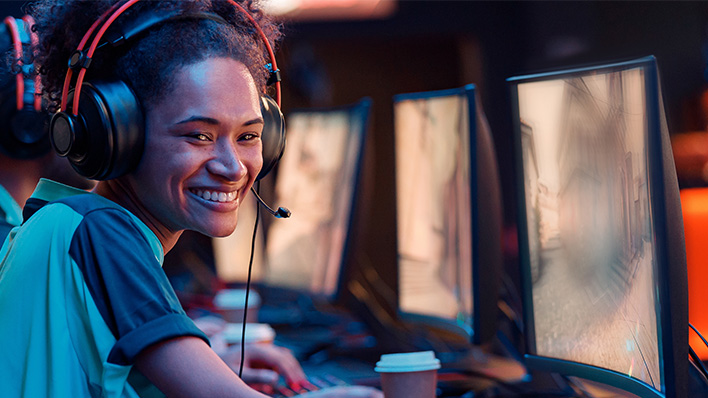 An Esports player at their computer