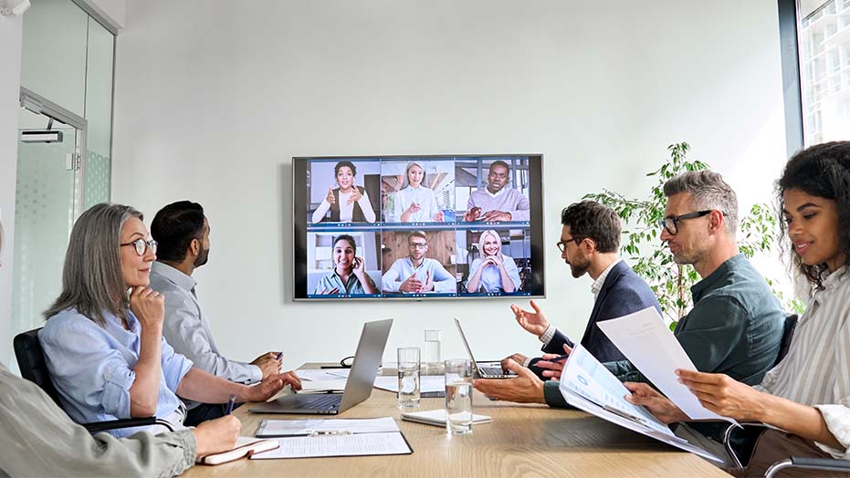A conference call taking place using Converge AV Solutions