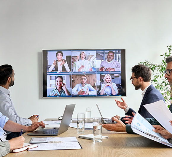A conference call taking place using Converge AV Solutions