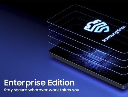 An image of a man using a Samsung Enterprise Edition smartphone
