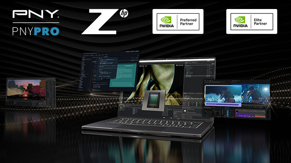Nvidia bnner with the Nvidia, PNY pro and HP Z logo on