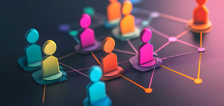 A graphic of people in the work place linked together in a hierarchy