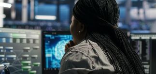 A person working on an AI powered computer