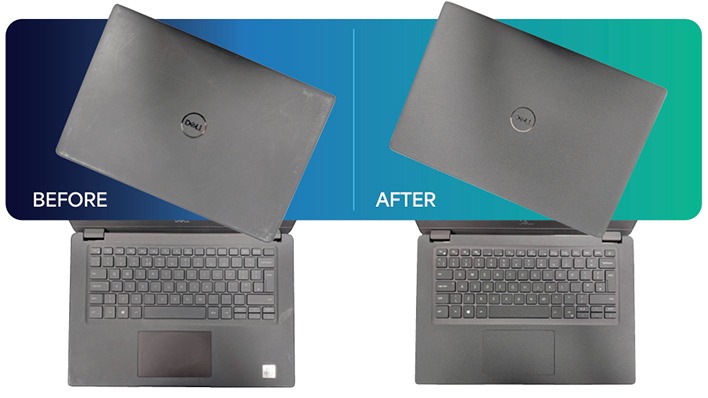 Before and after photo of a Converge Renew laptop