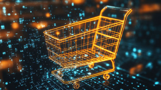 A digital trolley symbolising online purchasing