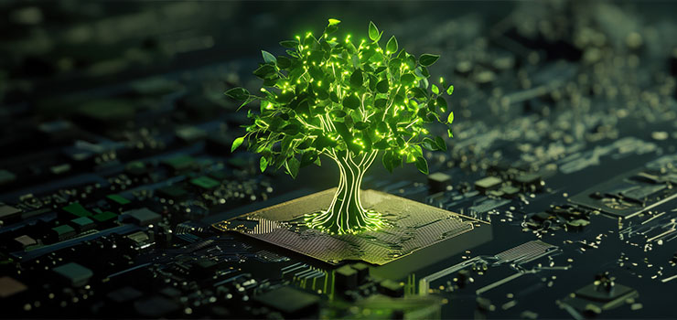 A tree growing out of a microchip
