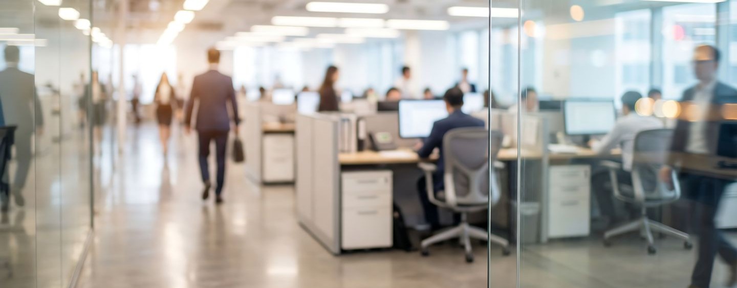 Office space with people working on a LAN
